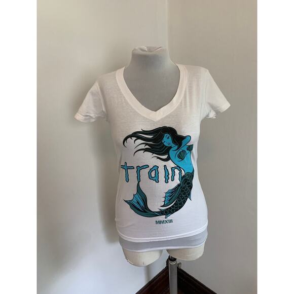 Train Concert Band Tee S White Nautical Mermaid MMXIII Graphic V Neck Small 2013 - Picture 1 of 8
